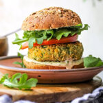 Zucchini-Chickpea Veggie Zucchini-Chickpea Veggie Burgers with Tahini-Ranch Sauce